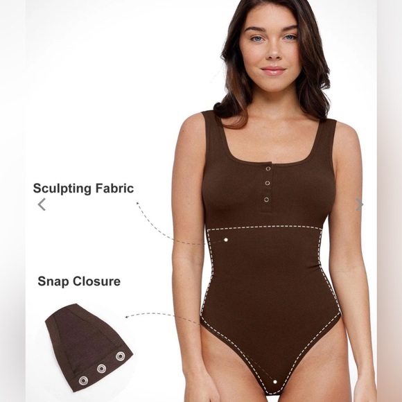 Popilush Shapewear Seamless Modal Henley Tank Bodysuit XS/S in Brown - Picture 4 of 6